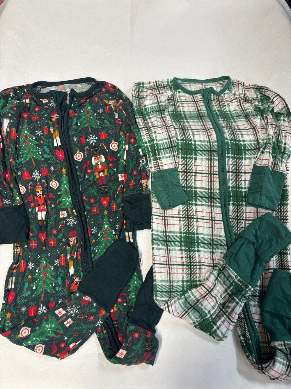 Little Sleepies Kids Green Holiday Prints Full Zip Footed Pajamas- set of 2